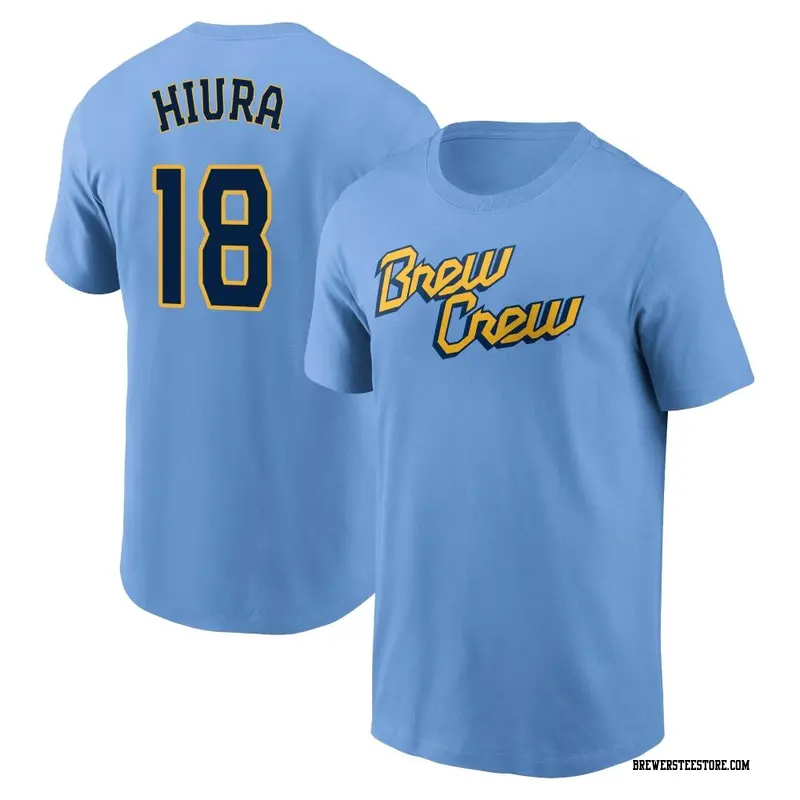 Milwaukee Brewers Keston Hiura Men's Cotton T-Shirt - Heather Gray - Milwaukee | 500 Level Major League Baseball Players Association (MLBPA)