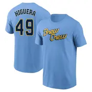 Men's Milwaukee Brewers ＃49 Teddy Higuera Blue Powder 2022 City Connect Name & Number T-Shirt