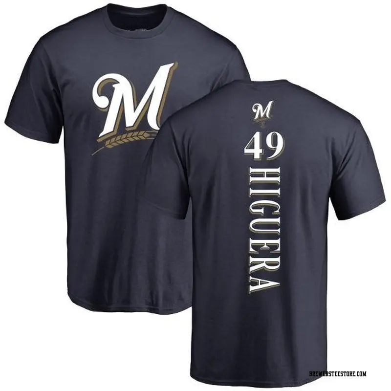 Men's Milwaukee Brewers ＃49 Teddy Higuera Navy Backer T-Shirt