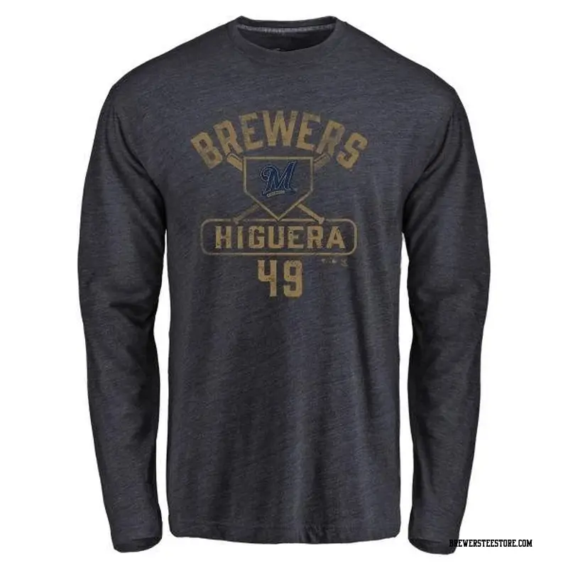 Men's Milwaukee Brewers ＃49 Teddy Higuera Navy Branded Base Runner Long Sleeve T-Shirt