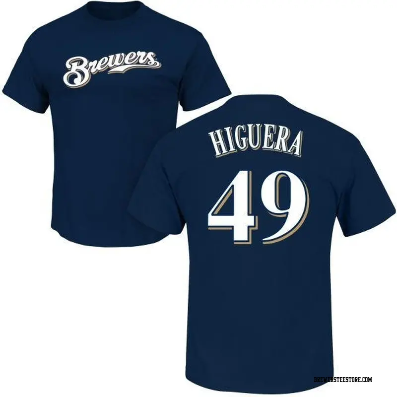 Men's Milwaukee Brewers ＃49 Teddy Higuera Navy Roster Name & Number T-Shirt