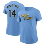 Women's Milwaukee Brewers ＃14 Andruw Monasterio Blue Powder 2022 City Connect Name & Number T-Shirt