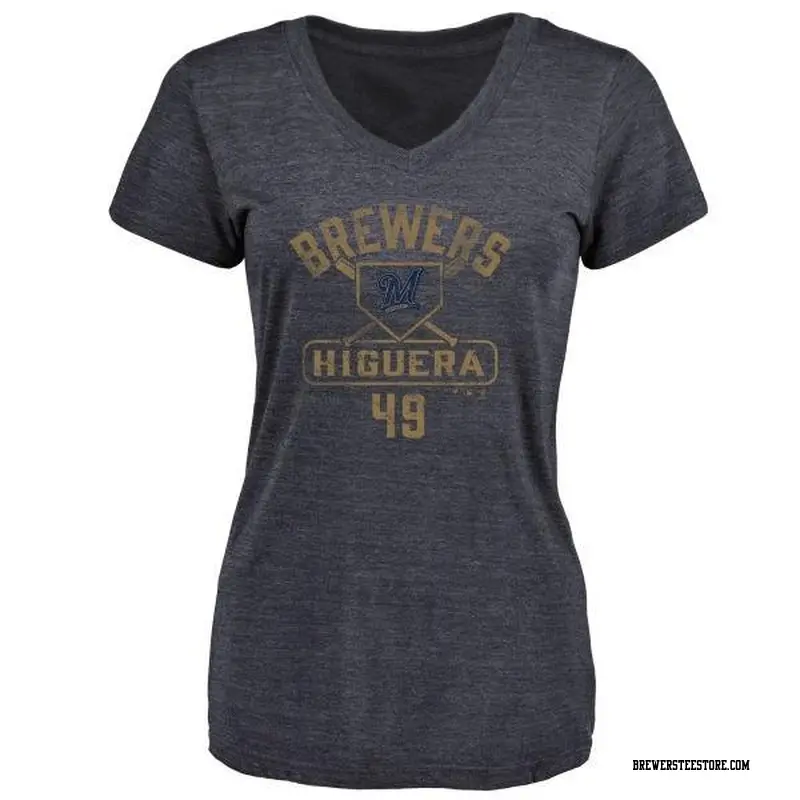 Women's Milwaukee Brewers ＃49 Teddy Higuera Navy Branded Base Runner T-Shirt