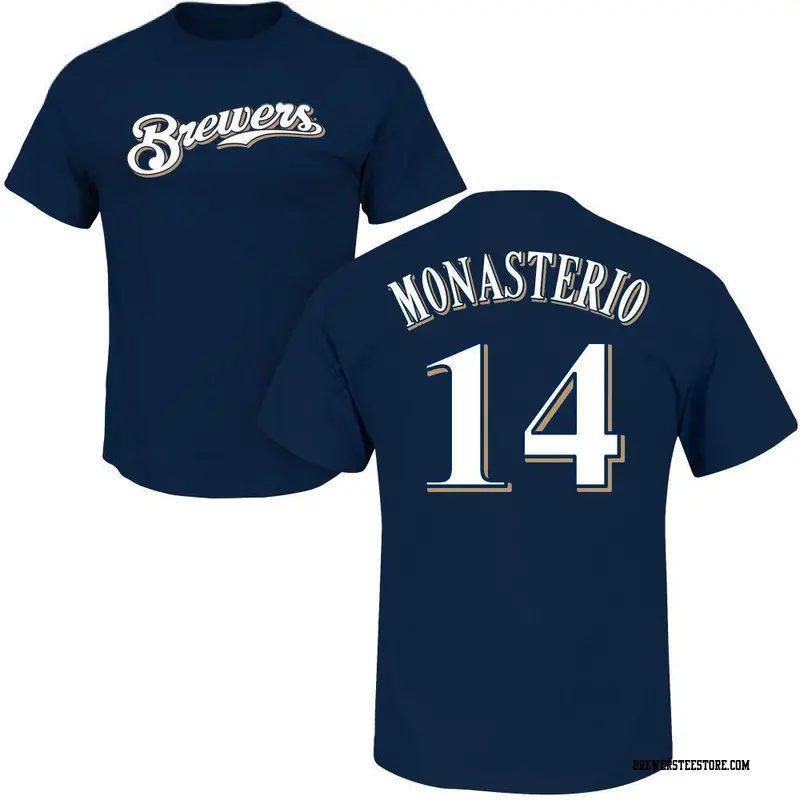 Youth Milwaukee Brewers ＃14 Andruw Monasterio Navy Roster Name & Number T-Shirt