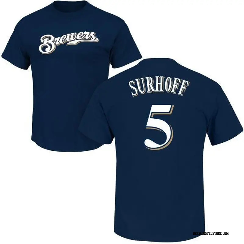 Youth Milwaukee Brewers ＃5 Bj Surhoff Navy Roster Name & Number T